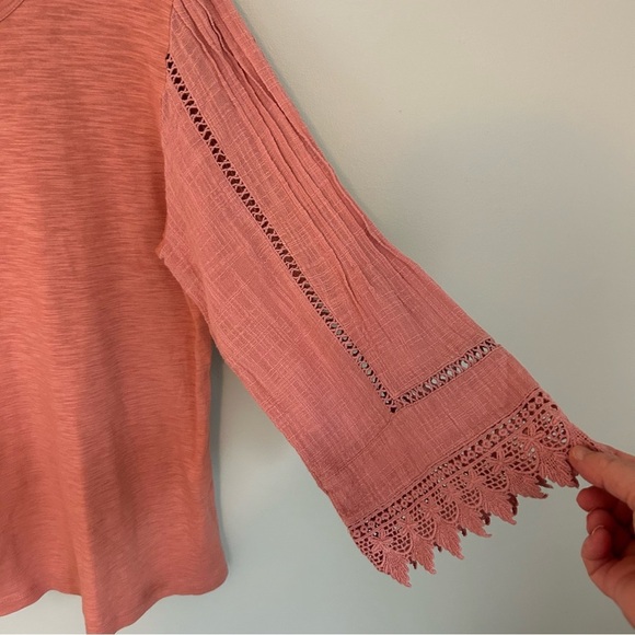J. Jill Pink Coral Woven Lace Sleeve Top. Size Small. - Picture 8 of 10